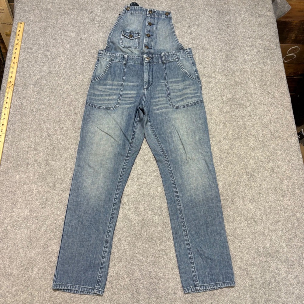 Lovestitch Womens Light Wash Denim Button Front Bib Overalls Size L